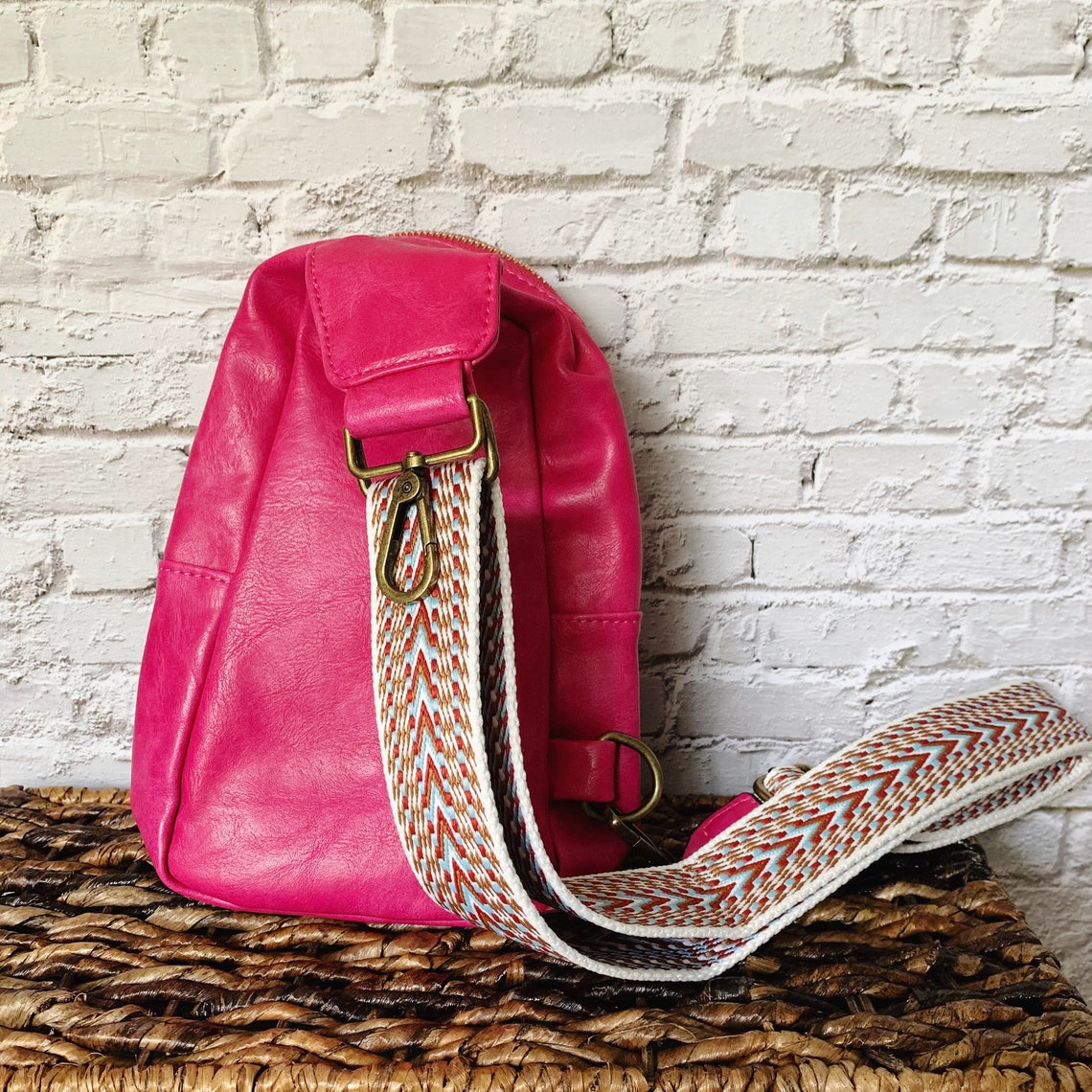 Womens Vegan Leather Sling Purse Hot Pink Sling Bag With Etsy
