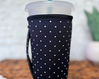 Iced Coffee Sleeve With Handle, Iced Coffee Gift for Coffee Lovers, Polka Dot Drink Sleeve for Loaded Tea Large Size 30oz