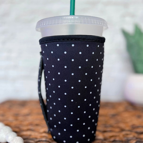 Iced Coffee Sleeve With Handle, Iced Coffee Gift for Coffee Lovers, Polka Dot Drink Sleeve for Loaded Tea Large Size 30oz