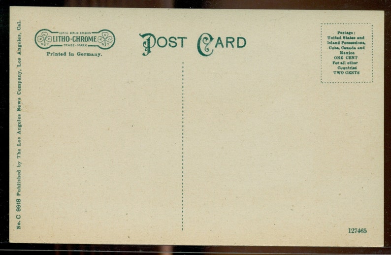 California Adobe House Hollywood Peace Treaty Vintage Divided Back Litho-Chrome Pre-1917 Postcard