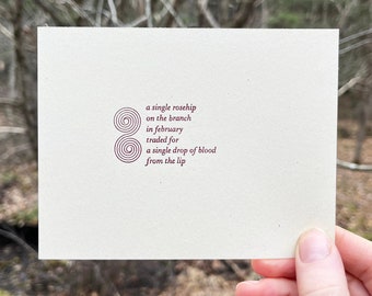 rosehip in february // letterpress print poem on coverstock paper