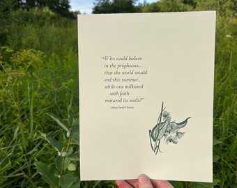 Milkweed Letterpress Print: Henry David Thoreau Quote on hope and faith