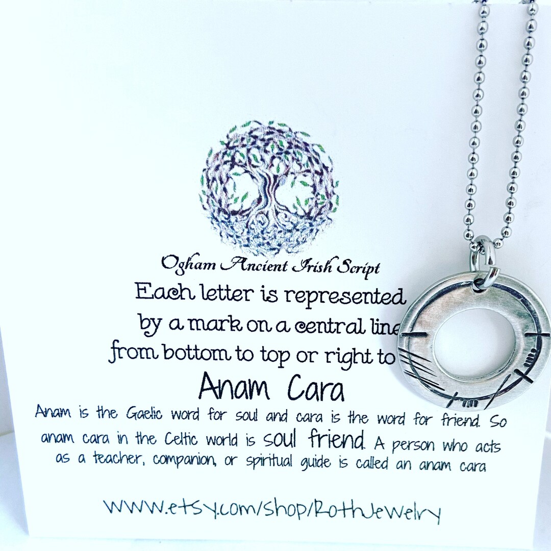 Anam Cara Pewter Pendant, Ogham Soul Friend Necklace, Personalized