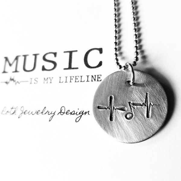 Heartbeat Necklace Music Is My Lifeline Heartbeat Music Note Necklace Music Lover Necklace rhythm strips heart rate chorus teacher gifts