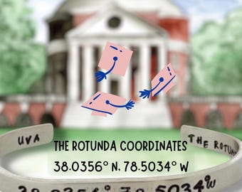 UVA Rotunda Coordinates Bracelet, Hand-Stamped Graduation Gift