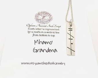 Ogham Irish Script Necklace, Personalized Celtic Grandmother Gift
