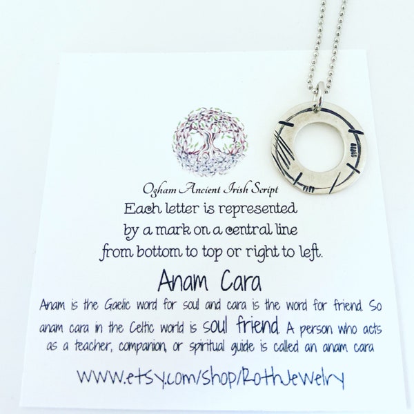 Anam Cara Soul Friend Pendant Gaelic Irish Script Necklace Irish Friend Gifts Soul Mate Gifts Personalized Circle Necklace,Valentine's Day