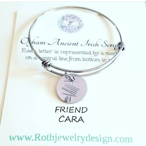Soul Friend Anam Cara anamchara Irish Script Bangle Bracelet Celtic Tree Alphabet Ogham Runes Ancient Irish Script  Jewelry Irish gifts