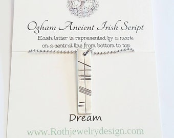 Dream Necklace  Personalized Ogham Pendant in Irish Script