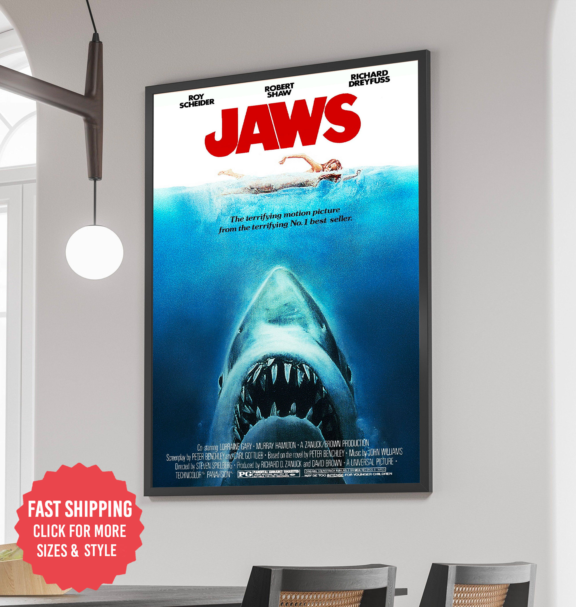 Discover Vintage Jaws Poster Print, Jaws Movie Poster Colorful Poster Print Canvas, Vintage Poster, Movie Poster, Film Posters, Canvas Wall Art