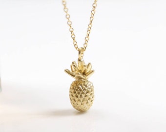 3-D Pineapple Necklace In Gold/Silver, Symbolic Charm, Warmth, Welcome, Friendship, Hospitality, Lucky Charm, Layering Necklace