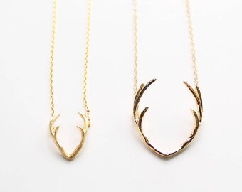 Antler Necklace In Gold Silver Rose Gold, Horn Necklace, Choker Necklace, Deer Antler Charm, Reindeer, Deer Head Necklace, Layering Necklace