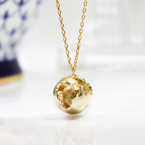 Collier Terre, Collier Globe, Pendentif 3D Planet Earth, Cadeau de voyageur, Collier du monde, Carte du monde, Collier Voyage, Cadeau de fin d’études