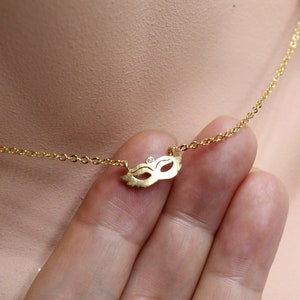 Masquerade Mask Pendant Necklace, Eye Mask With Cubic Zirconia Necklace, Theater, Symbol, Wedding, Bridesmaid