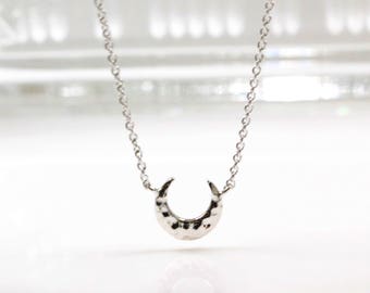 Hammered Upside Down Crescent Moon Necklace In Gold/Silver, Waning Moon, Skinny Crescent Moon Necklace, Gold Moon, Silver Moon