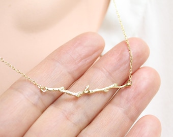 Tree Branch Necklace,  .925 STERLING Silver Chain Or 14k GOLD FILLED Chain, Wood Stick, Simple Bar Necklace, Bridesmaid Gift