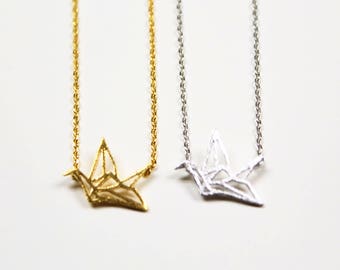 Bird Necklace, Origami Crane Necklace, Flying Bird Pendent, Open Crane, Crane Shape, Animal Necklace, Best Friend Necklace, Lucky Charm