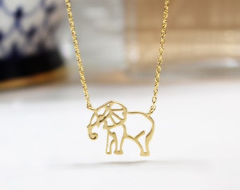 Collier éléphant, pendentif éléphant contour ouvert, porte-bonheur, breloque en forme d'éléphant, breloque symbolique, sagesse, cadeau