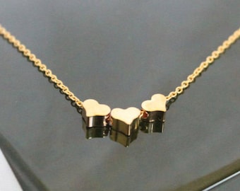 Drei Kleine Herzen Halskette, Dreifarbige Herzen, Dreifarbige Herzen, Gold Silber und Roségold Herzen, Hochzeit