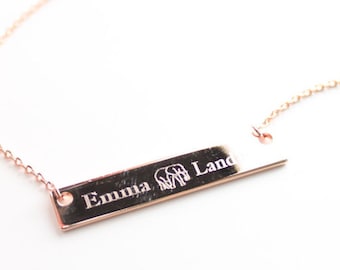 Engrave Letters and Symbol, Bar Necklace, Greek Letters, Roman Numerals, Coordinates, Name, Big/Little Sorority Jewelry