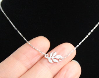 Tiny Leaf Necklace, .925 STERLING SILVER Chain, Minimalist Leaf, Simple, Christmas Gift
