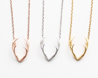 Antler Necklace, Choker Necklace, Deer Antler Charm, Reindeer, Deer Head Necklace, Layering Necklace