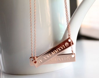Bar Necklace, Custom Engravable, Greek Letters, Roman Numerals, Coordinates, Name, Big/Little Sorority Jewelry, Bridesmaid Gift