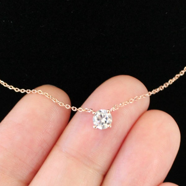 Solitary Cubic Zirconia Necklace, 14K Gold Filled Chain Or Sterling Silver Chain Or Rose Gold Filled Chain, Layering Necklace, Wedding