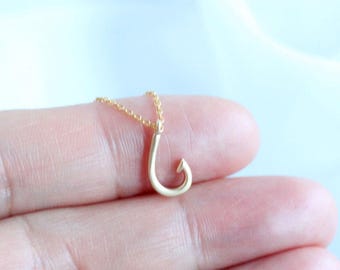 Tiny Fish Hook  Necklace In Gold And Silver, .925 Sterling Silver Chain, Minimalist, Fast Shipping