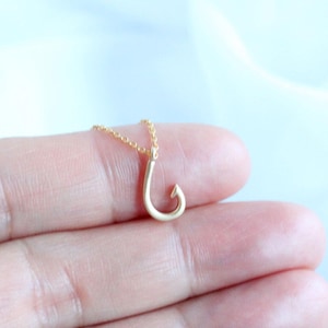 Tiny Fish Hook  Necklace In Gold And Silver, .925 Sterling Silver Chain, Minimalist, Fast Shipping