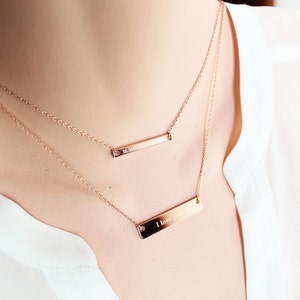 Double Layered Engravable Bar Necklaces, Custom Engraving, Roman Numerals, Compass Coordinates, Custom Engraving, Name, Bridesmaid Gift