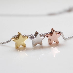 Three Star Necklace, Gold Silver Rose Gold Star Necklace, Minimalist Trio Stars, Wedding, Bridesmaids Gift