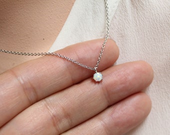 Opal Necklace In Gold/Silver/Rose Gold, Birthstone for October, White Opal, Anniversary Gift, Bridesmaid Gift, Minimalist, Opal Gift