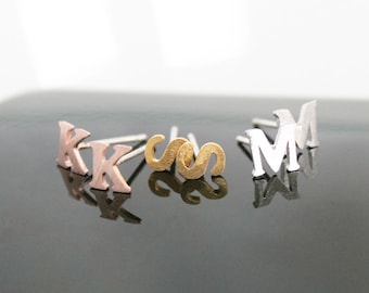 Pair Of Tiny Initial Post Earrings, .925 Sterling Silver Posts, Gold Or Silver Or Rose Gold Letter Earrings, Bridesmaid Gift, Wedding