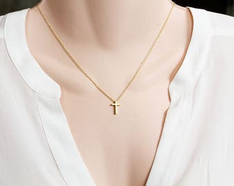 Tiny Cross Necklace In Gold/Silver/Rose Gold, Cross Choker Necklace, Minimalist, Wedding, Bridesmaid Gift