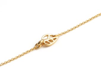 Tiny Open Leaf Necklace, Gold Silver and Rose Gold Minimalist Leaf, Simple, Christmas Gift