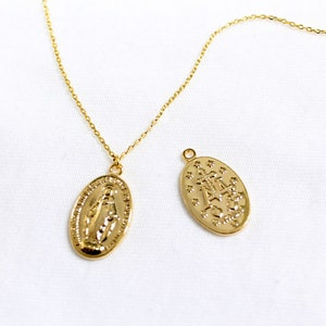 Virgin Mary coin necklace, Catholic cross necklace, Medallion necklace, Baptism, Confirmation, Miraculous medal