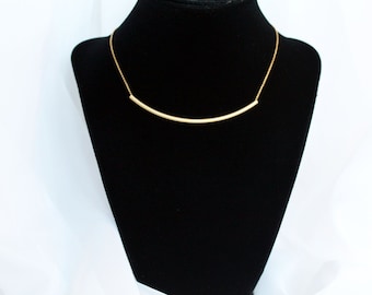 Gold Curved Bar Necklace, Curved Tube Bar Necklace, Dainty