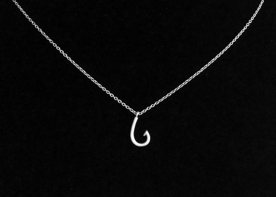 Tiny Fish Hook Necklace Gold Fishhook Necklace Silver Fish Etsy