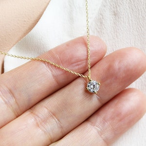 Solitaire Cubic Zirconia Pendant Necklace , Silver/Gold/Rose Gold, Faceted CZ Diamond, Small Stone, Classic Necklace