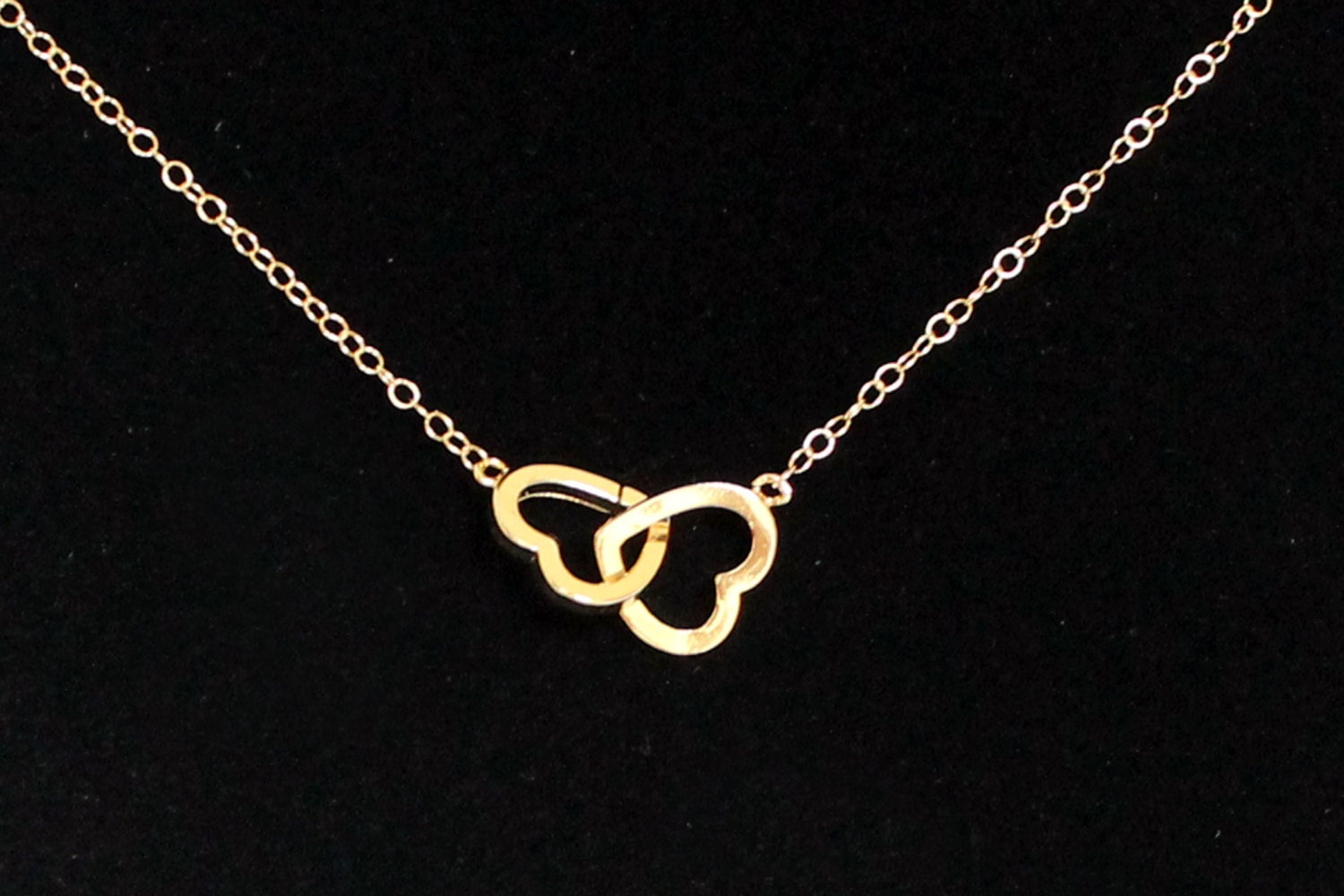 Two Connected Hearts Necklace Rose Gold Filled Chain 14K Etsy