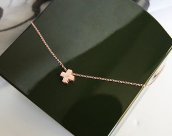 Tiny Cross Necklace, Greek Cross, Plus Sign, Floating Cross Necklace