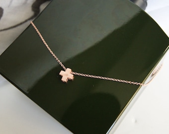 Tiny Cross Necklace, Greek Cross, Plus Sign, Floating Cross Necklace