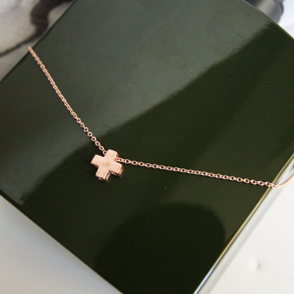 Tiny Cross Necklace, Greek Cross, Plus Sign, Floating Cross Necklace