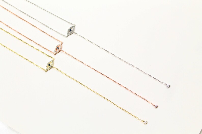 Lucky Charm Symbol Of Protection Blue Cubic Evil Eye Rose Gold Evil Eye Y-Necklace Necklace Lariat Necklace .925 Sterling Silver Chain