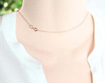 Tiny Sideways Infinity Necklace, Choker Necklace, Infinity On The Side, Love knot, Wedding, Bridesmaid Gift, Wedding Jewelry