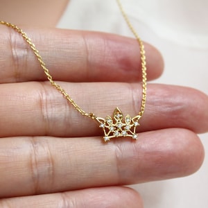 Kroon ketting, koningin ketting, vijfpuntige kroon, CZ kroon, tiara, sierlijke eenvoudige minimale ketting