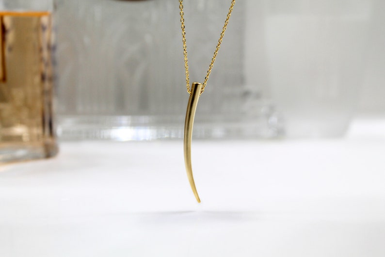 Gold tusk necklace, Skinny long tusk, Simple horn tusk necklace, Dainty necklace, Layering necklace, Gold horn pendant, Boho chic necklace image 1