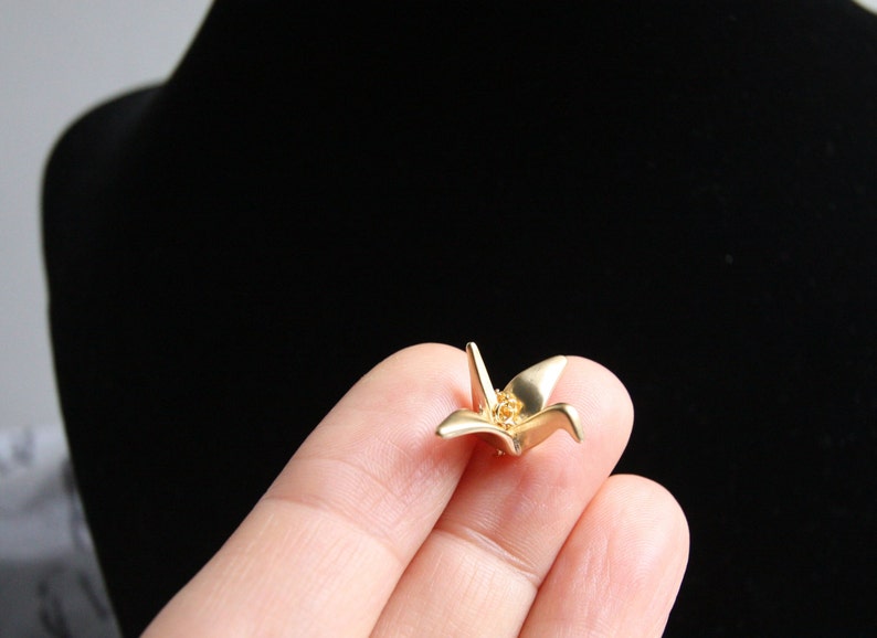 Origami Crane Pendant Necklace, Paper Fold Like Bird, Gold/Silver/Rose Gold Flying Bird, Christmas image 4