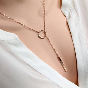 Engravable Y-Lariat Necklace, Wraparound Custom Engrave Bar Through Eternity Ring Necklace, Bar Drop down Necklace, Layering Necklace